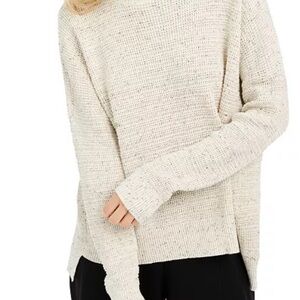 Eileen Fisher Hi-Low Organic Cotton Blend Marled Sweater in cream, size Large